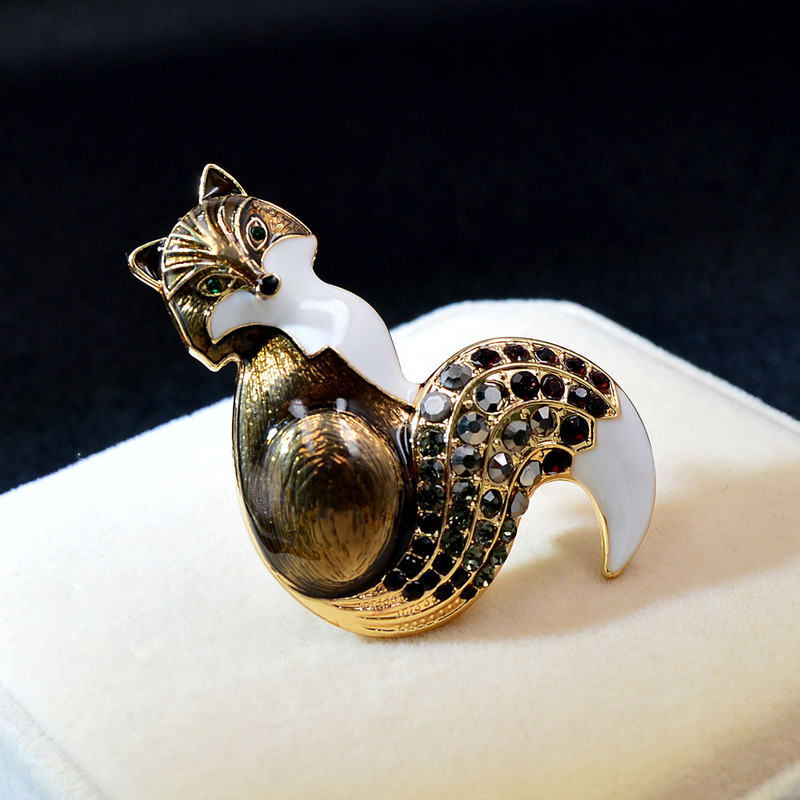 CINDY XIANG Broșe de vulpe cu strass, nou sosire, pentru femei, smalț pentru animale, 6 culori disponibile, bijuterii pentru haine cu design de iarnă