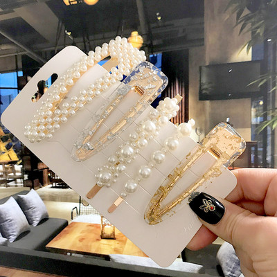 5 бр./компл. Акрилна щипка за коса за жени 2020 Модна симулация на перлени шноли Усмивка Любовно писмо Дръжки за коса Златни аксесоари за коса