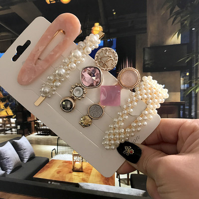 5 бр./компл. Акрилна щипка за коса за жени 2020 Модна симулация на перлени шноли Усмивка Любовно писмо Дръжки за коса Златни аксесоари за коса