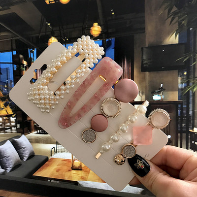 5 бр./компл. Акрилна щипка за коса за жени 2020 Модна симулация на перлени шноли Усмивка Любовно писмо Дръжки за коса Златни аксесоари за коса