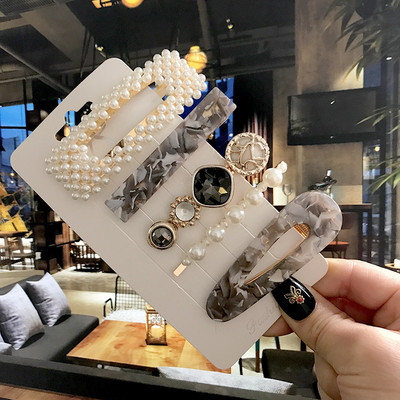 5 бр./компл. Акрилна щипка за коса за жени 2020 Модна симулация на перлени шноли Усмивка Любовно писмо Дръжки за коса Златни аксесоари за коса