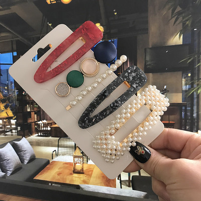 5 бр./компл. Акрилна щипка за коса за жени 2020 Модна симулация на перлени шноли Усмивка Любовно писмо Дръжки за коса Златни аксесоари за коса