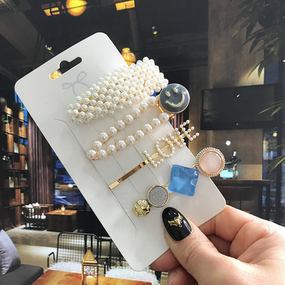 5 бр./компл. Акрилна щипка за коса за жени 2020 Модна симулация на перлени шноли Усмивка Любовно писмо Дръжки за коса Златни аксесоари за коса