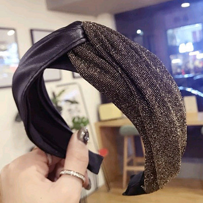 Benzi de păr înnodate din piele pentru femei Accesorii de păr la modă, țesătură lată bronzată, turban, cerc, diademă punk, bijuterii pentru cap pentru femei