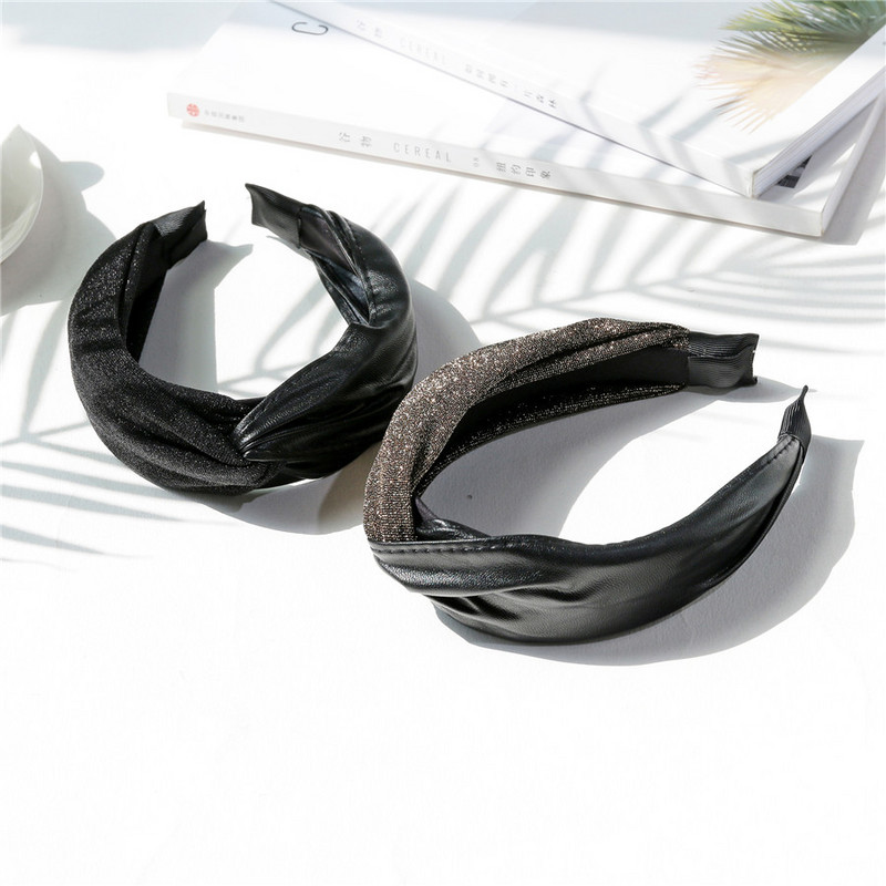 Benzi de păr înnodate din piele pentru femei Accesorii de păr la modă, țesătură lată bronzată, turban, cerc, diademă punk, bijuterii pentru cap pentru femei