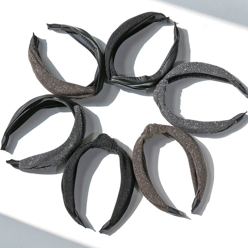 Benzi de păr înnodate din piele pentru femei Accesorii de păr la modă, țesătură lată bronzată, turban, cerc, diademă punk, bijuterii pentru cap pentru femei