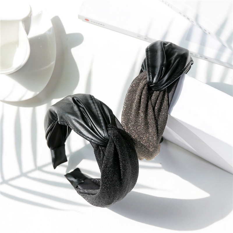 Benzi de păr înnodate din piele pentru femei Accesorii de păr la modă, țesătură lată bronzată, turban, cerc, diademă punk, bijuterii pentru cap pentru femei