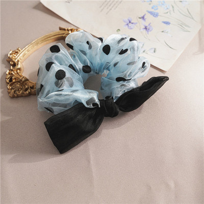 Benzi de păr elastice din șifon mari, pentru femei, coreeană, puncte negre, cu papion, suport pentru coadă de cal pentru fete