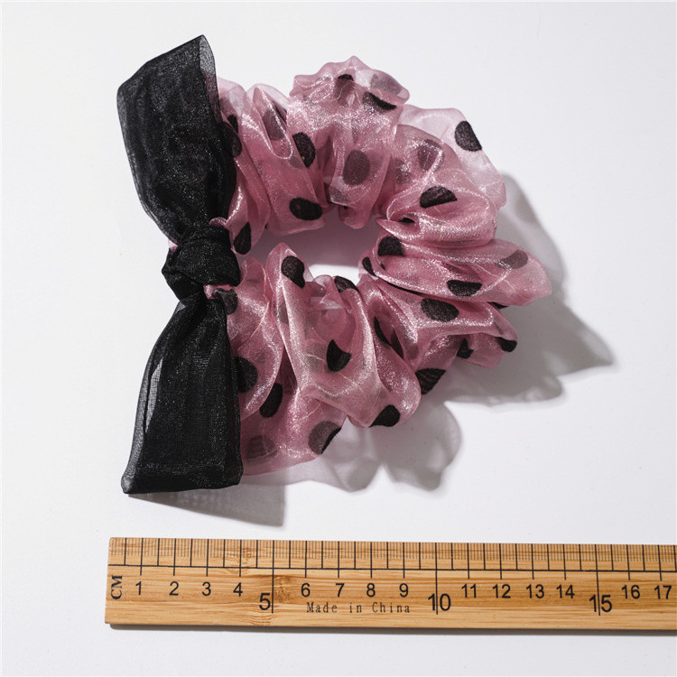 Benzi de păr elastice din șifon mari, pentru femei, coreeană, puncte negre, cu papion, suport pentru coadă de cal pentru fete