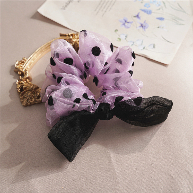 Benzi de păr elastice din șifon mari, pentru femei, coreeană, puncte negre, cu papion, suport pentru coadă de cal pentru fete