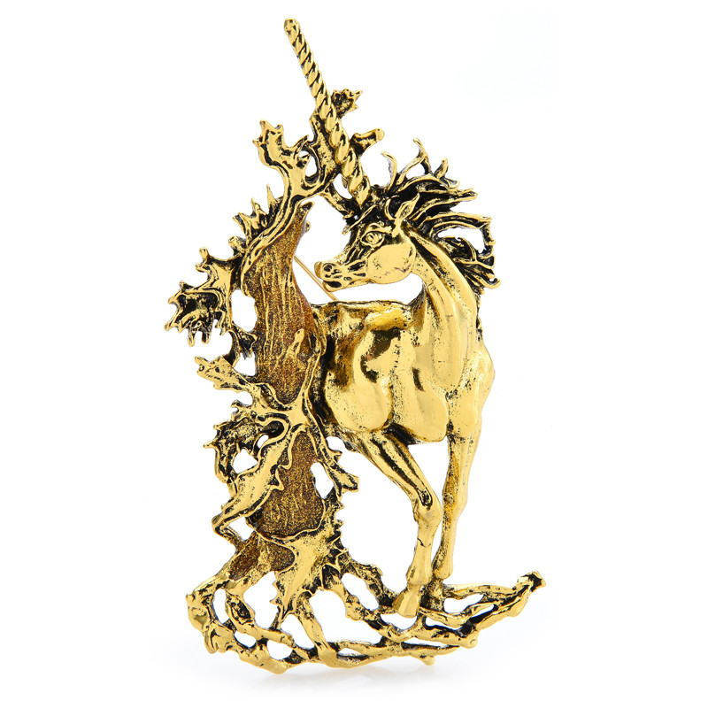 Wuli&baby vintage veliki jednorog broševi za žene muškarce 3-bojni retro ljepotica vilinski konj broš igla Novogodišnji darovi