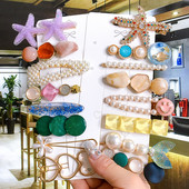 4/5/6 бр. Комплект щипки за коса Голяма морска звезда Симулирана перла Акрилна шнола Аксесоари за коса за жени Геометрични момичета Фиби Бижута