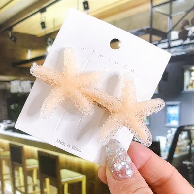 4/5/6 бр. Комплект щипки за коса Голяма морска звезда Симулирана перла Акрилна шнола Аксесоари за коса за жени Геометрични момичета Фиби Бижута