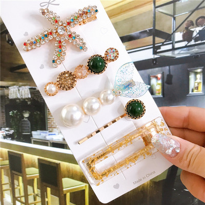 4/5/6 бр. Комплект щипки за коса Голяма морска звезда Симулирана перла Акрилна шнола Аксесоари за коса за жени Геометрични момичета Фиби Бижута