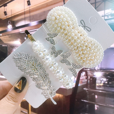 Seturi de cleme de păr pentru femei, 4 bucăți, rășină de perle simulate, cleme geometrice, accesorii pentru păr, accesorii pentru păr, cristal de transpirație, pentru femei.