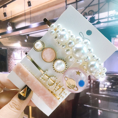 Seturi de cleme de păr pentru femei, 4 bucăți, rășină de perle simulate, cleme geometrice, accesorii pentru păr, accesorii pentru păr, cristal de transpirație, pentru femei.