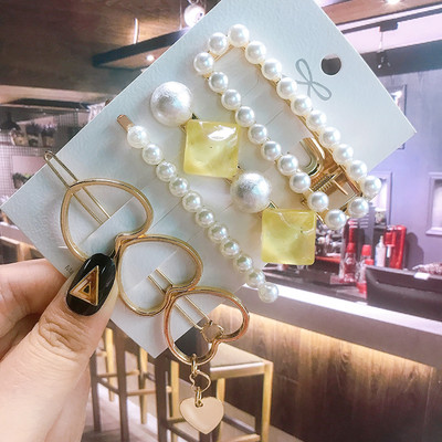 Seturi de cleme de păr pentru femei, 4 bucăți, rășină de perle simulate, cleme geometrice, accesorii pentru păr, accesorii pentru păr, cristal de transpirație, pentru femei.