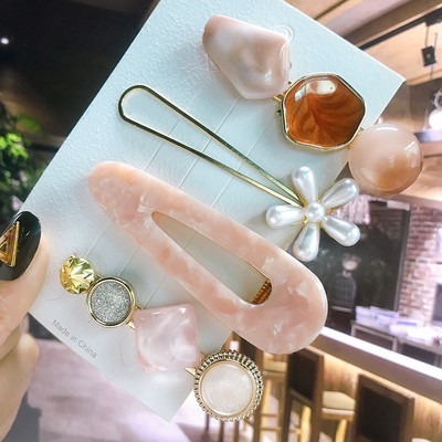 Seturi de cleme de păr pentru femei, 4 bucăți, rășină de perle simulate, cleme geometrice, accesorii pentru păr, accesorii pentru păr, cristal de transpirație, pentru femei.