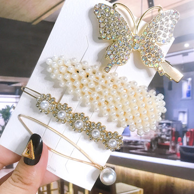 Seturi de cleme de păr pentru femei, 4 bucăți, rășină de perle simulate, cleme geometrice, accesorii pentru păr, accesorii pentru păr, cristal de transpirație, pentru femei.