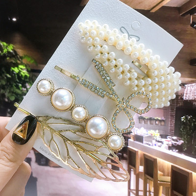 Seturi de cleme de păr pentru femei, 4 bucăți, rășină de perle simulate, cleme geometrice, accesorii pentru păr, accesorii pentru păr, cristal de transpirație, pentru femei.