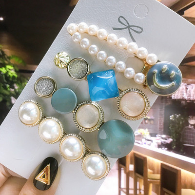 Seturi de cleme de păr pentru femei, 4 bucăți, rășină de perle simulate, cleme geometrice, accesorii pentru păr, accesorii pentru păr, cristal de transpirație, pentru femei.