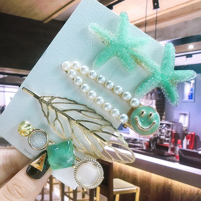 Seturi de cleme de păr pentru femei, 4 bucăți, rășină de perle simulate, cleme geometrice, accesorii pentru păr, accesorii pentru păr, cristal de transpirație, pentru femei.