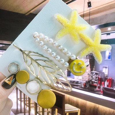 Seturi de cleme de păr pentru femei, 4 bucăți, rășină de perle simulate, cleme geometrice, accesorii pentru păr, accesorii pentru păr, cristal de transpirație, pentru femei.