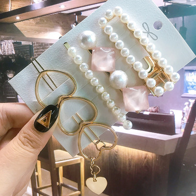 Seturi de cleme de păr pentru femei, 4 bucăți, rășină de perle simulate, cleme geometrice, accesorii pentru păr, accesorii pentru păr, cristal de transpirație, pentru femei.