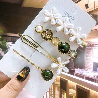 Seturi de cleme de păr pentru femei, 4 bucăți, rășină de perle simulate, cleme geometrice, accesorii pentru păr, accesorii pentru păr, cristal de transpirație, pentru femei.