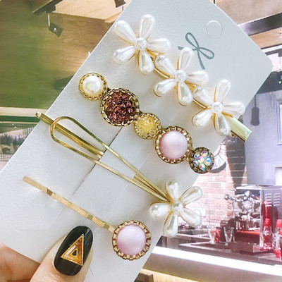 Seturi de cleme de păr pentru femei, 4 bucăți, rășină de perle simulate, cleme geometrice, accesorii pentru păr, accesorii pentru păr, cristal de transpirație, pentru femei.