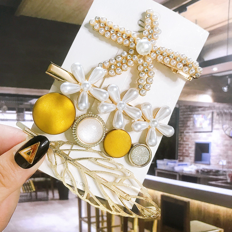 Seturi de cleme de păr pentru femei, 4 bucăți, rășină de perle simulate, cleme geometrice, accesorii pentru păr, accesorii pentru păr, cristal de transpirație, pentru femei.