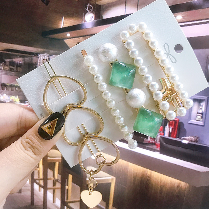 Seturi de cleme de păr pentru femei, 4 bucăți, rășină de perle simulate, cleme geometrice, accesorii pentru păr, accesorii pentru păr, cristal de transpirație, pentru femei.