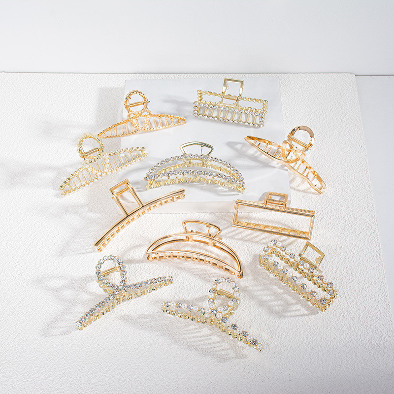 Agrafe cu gheare de păr cu perle de cristal, 11 stiluri, accesorii pentru păr, cleme de păr pentru femei, punk, cleme mari de metal auriu, cleme pentru fălci, pentru femei, 2021