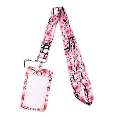 DZ1445 Új Sakura Cherry Blossoms Flower zsinór kártya azonosító jelvénytartó kulcstartó bérlet edzőterem mobil gyerekek kulcstartó kulcstartók ajándékok