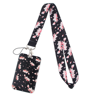 DZ1445 Új Sakura Cherry Blossoms Flower zsinór kártya azonosító jelvénytartó kulcstartó bérlet edzőterem mobil gyerekek kulcstartó kulcstartók ajándékok