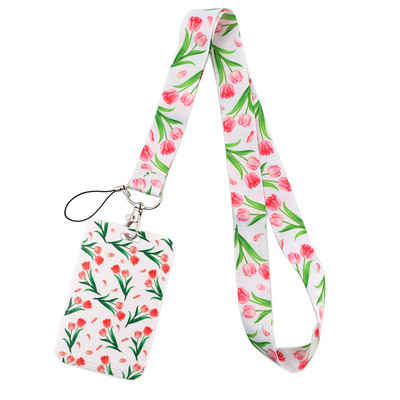 DZ1445 Új Sakura Cherry Blossoms Flower zsinór kártya azonosító jelvénytartó kulcstartó bérlet edzőterem mobil gyerekek kulcstartó kulcstartók ajándékok