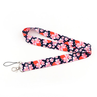 DZ1445 Új Sakura Cherry Blossoms Flower zsinór kártya azonosító jelvénytartó kulcstartó bérlet edzőterem mobil gyerekek kulcstartó kulcstartók ajándékok
