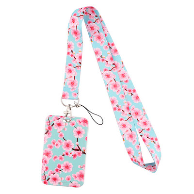 DZ1445 Új Sakura Cherry Blossoms Flower zsinór kártya azonosító jelvénytartó kulcstartó bérlet edzőterem mobil gyerekek kulcstartó kulcstartók ajándékok
