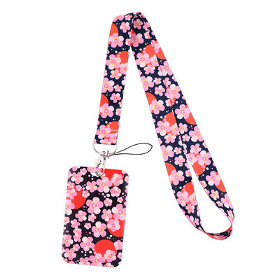 DZ1445 Új Sakura Cherry Blossoms Flower zsinór kártya azonosító jelvénytartó kulcstartó bérlet edzőterem mobil gyerekek kulcstartó kulcstartók ajándékok