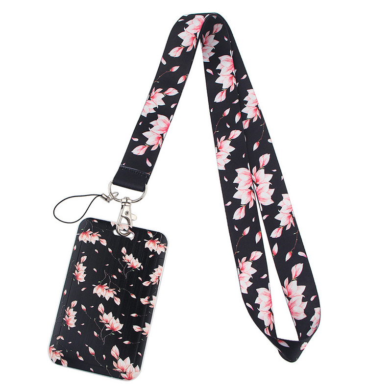 DZ1445 Új Sakura Cherry Blossoms Flower zsinór kártya azonosító jelvénytartó kulcstartó bérlet edzőterem mobil gyerekek kulcstartó kulcstartók ajándékok