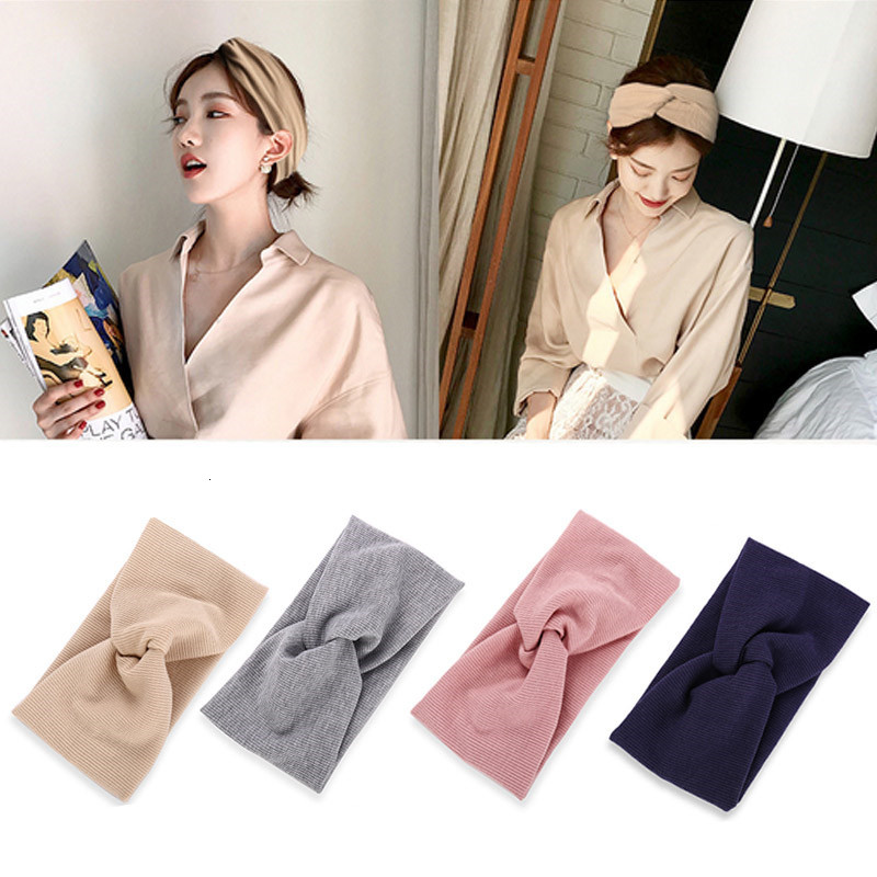 Benzi de păr elastice de lățime la modă pentru femei Accesorii de păr Nod coreean Bentite din bumbac moale de culoare solidă Tochiu pentru fetiță