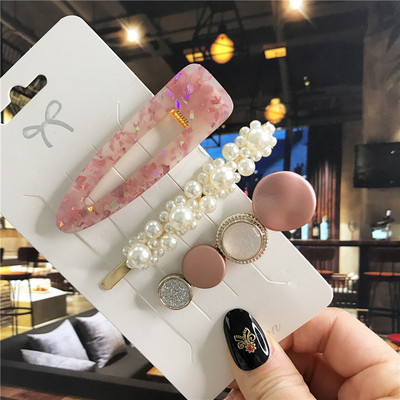 Agrafă de păr din acril de modă Ins pentru femei, fete, set de barete, agrafe cu perle, accesorii de păr geometrice coreene, cleme de păr pentru copii 2020