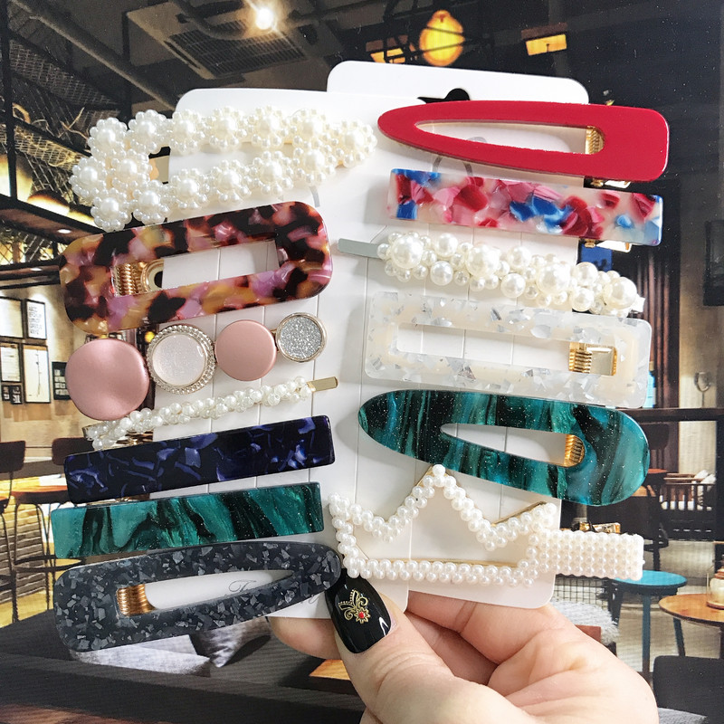 Agrafă de păr din acril de modă Ins pentru femei, fete, set de barete, agrafe cu perle, accesorii de păr geometrice coreene, cleme de păr pentru copii 2020