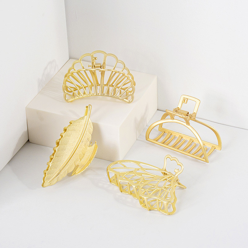 Agrafe punk cu gheare de păr din metal auriu mat, pentru femei, accesorii pentru păr, la modă, geometrică, cu inimă de fluture, crab pentru accesorii de păr groase