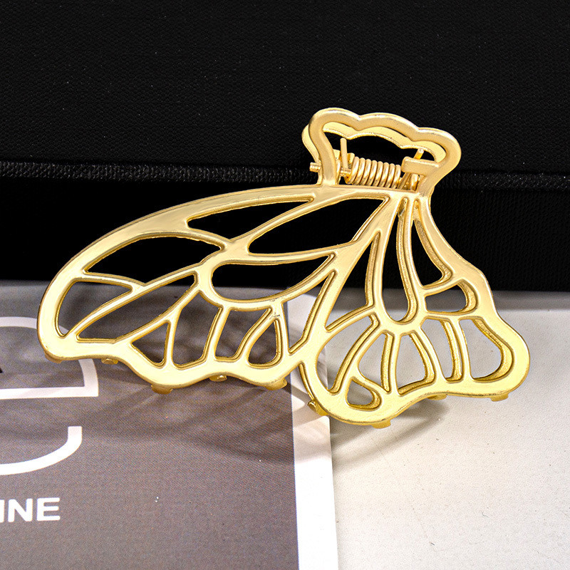 Agrafe punk cu gheare de păr din metal auriu mat, pentru femei, accesorii pentru păr, la modă, geometrică, cu inimă de fluture, crab pentru accesorii de păr groase