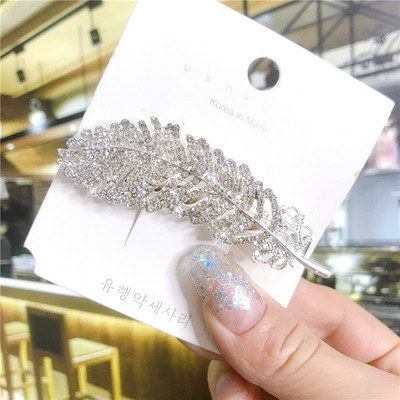 Accesorii pentru păr din pene de cristal coreeane Bijuterii auriu argintiu Agrafe mari de păr din metal pentru femei Crăciun pentru nunta Agrafe pentru fete