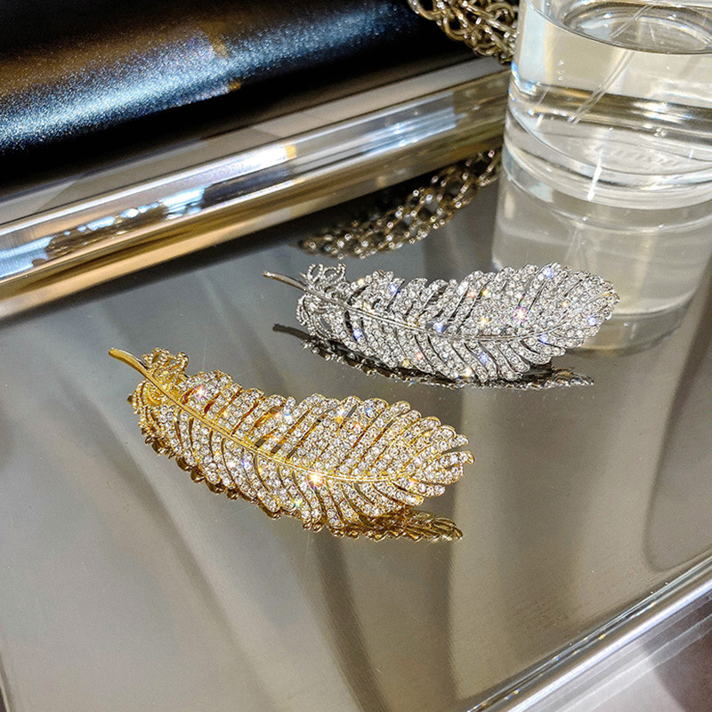 Accesorii pentru păr din pene de cristal coreeane Bijuterii auriu argintiu Agrafe mari de păr din metal pentru femei Crăciun pentru nunta Agrafe pentru fete