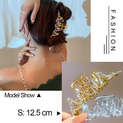 Oversize Crystal Gold Silver Metal Crab Hajcsattok Gyöngy haj Kiegészítők Női Trend Geometric Cross Hair Claw Clamp 2022