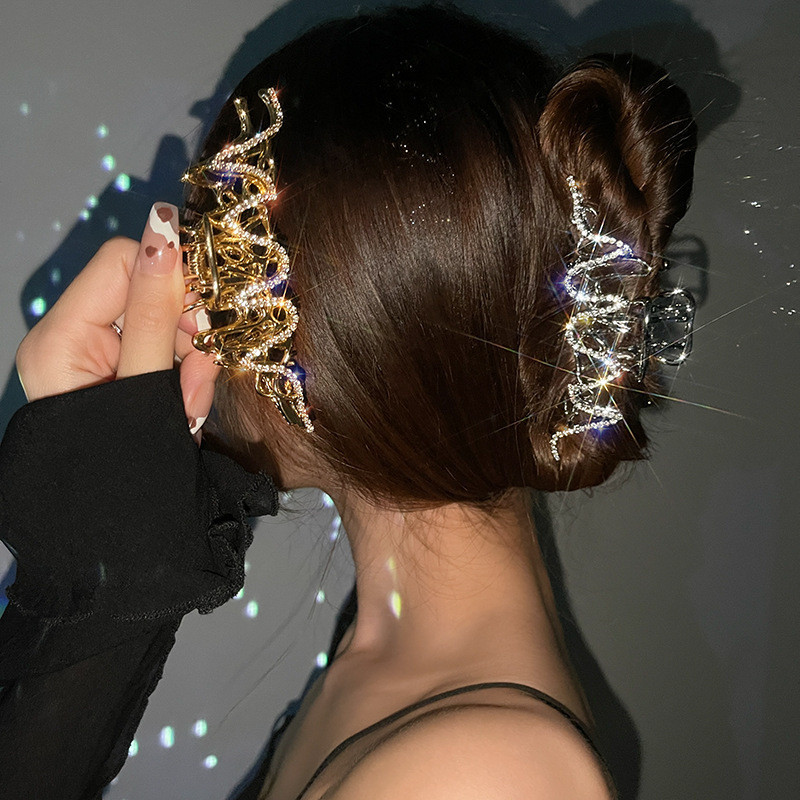 Oversize Crystal Gold Silver Metal Crab Hajcsattok Gyöngy haj Kiegészítők Női Trend Geometric Cross Hair Claw Clamp 2022