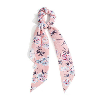 Panglică cu imprimare florală în stil 37 Benzi elastice pentru păr Papion Scrunchies pentru femei Nouă eșarfă lungă Bentite din șifon Accesorii pentru păr